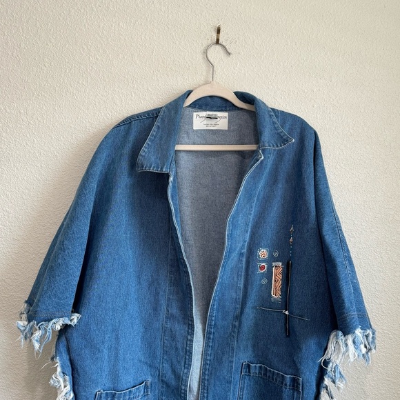 Phoenix Conexion Art To Wear Custom Signed Fringe Denim Poncho Boho Jacket - Picture 2 of 12